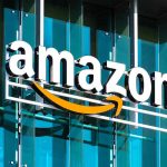 Amazon logo on a glass building facade