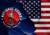 National Guard logo over a distressed American flag