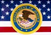 Department of Justice seal on American flag background