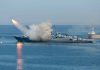 Warship firing missile in the sea