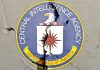 Cracked CIA logo on weathered wall