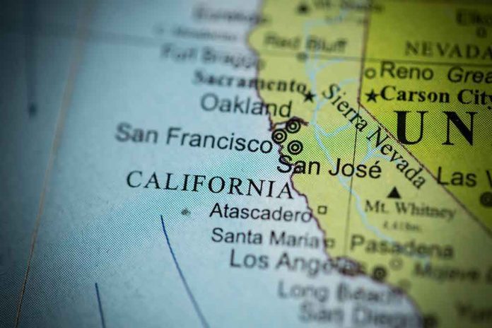 Close up of California map showing major cities