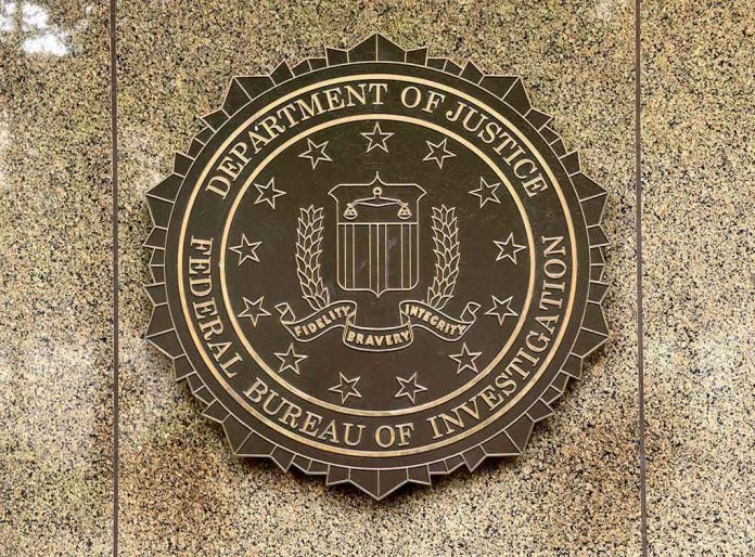 1119026639 FBI seal on a marble wall