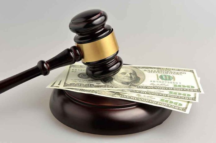 224496775 gavel resting on 100 dollar bills