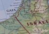 Map showing Gaza Strip and parts of Israel