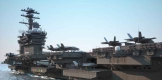 Aircraft carrier deck with jet planes