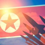 North Korean flag with missile silhouettes