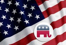 American flag with Republican elephant symbol