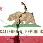 Could There be an East and West California? Cracked California Republic flag on a wall.