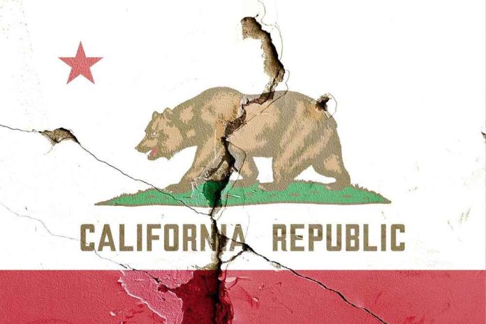 2047826315 Cracked California Republic flag on a wall.