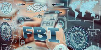 FBI text surrounded by digital security graphics and hands