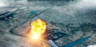 War JUMPS The BORDER—Airports Go DARK Drone launching missile with explosion on ground.