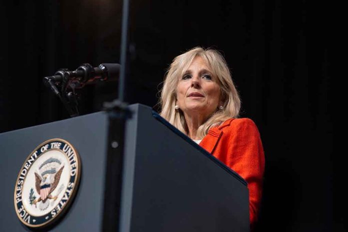 1670193076 Person speaking at podium with Vice President seal.