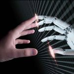 AI Reality — How BLUE COLLAR WINS! Human and robotic hand reaching out to touch.