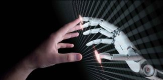 AI Reality — How BLUE COLLAR WINS! Human and robotic hand reaching out to touch.