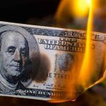 G7 Showdown — Trump TORCHES $300B Rumor Burning hundred-dollar bill with visible flames.