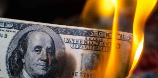 G7 Showdown — Trump TORCHES $300B Rumor Burning hundred-dollar bill with visible flames.