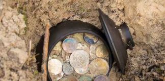 Pot of old coins uncovered in the ground