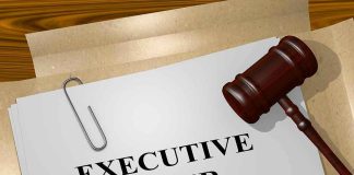 A gavel resting on a document labeled 'EXECUTIVE ORDER'