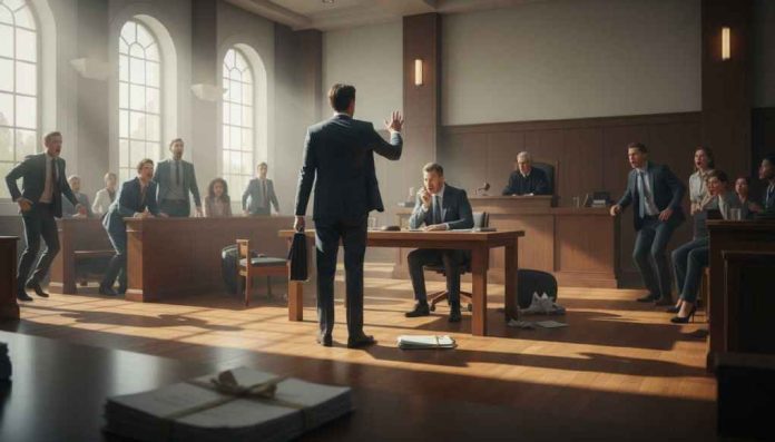 Create a featured image for the article titled: Elite Lawyer QUITS Murder Case: SHOCKING Unexpected Twist Use a light, day