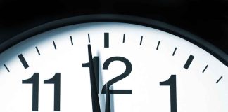 Clock Wars EXPLODE In Congress — FINALLY! Close-up of a clock showing the time just before noon
