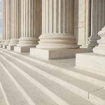 Marble columns and steps of a neoclassical building