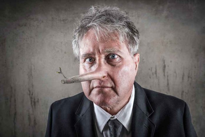 man with a long wooden nose in a suit