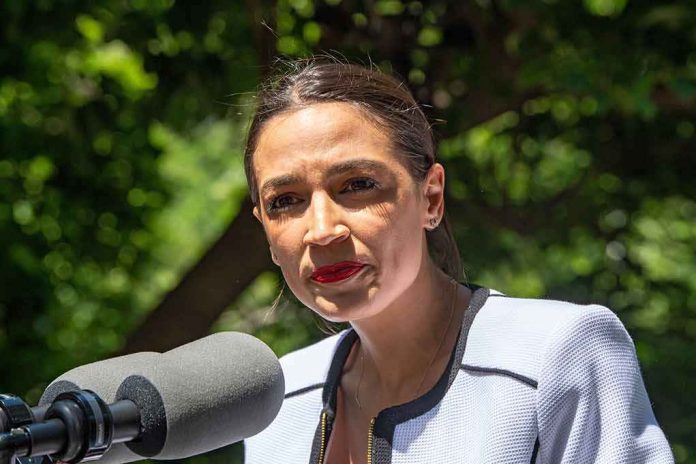 woman speaking at an outdoor microphone