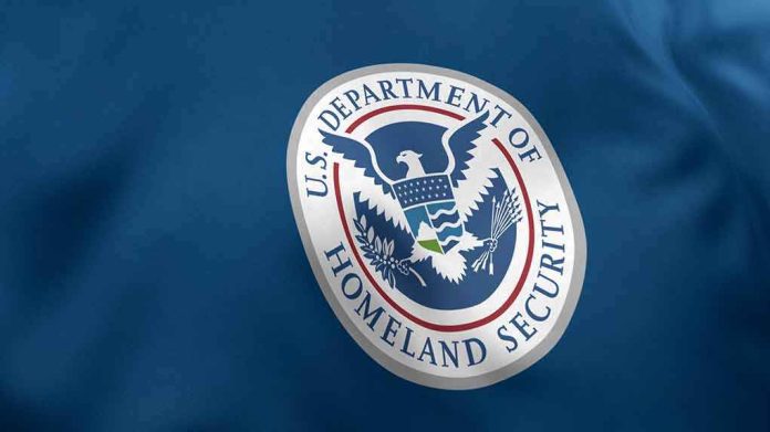 U.S. Department of Homeland Security seal on blue fabric