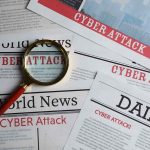 46 UFO Videos Requested, Only 8 Released By Pentagon Newspapers with Cyber Attack headlines and a magnifying glass.