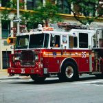 Crash JOLTS Iconic DC Landmark Fire truck turning on a city street