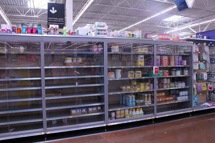 shutterstock_1676635483 Partially empty store shelves with baby formula and supplies