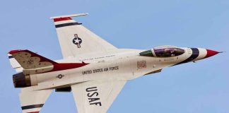 USAF fighter jet in flight against clear sky