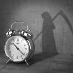 DEATH at 200 Feet Up, 70 MPH Down alarm clock with grim reaper shadow
