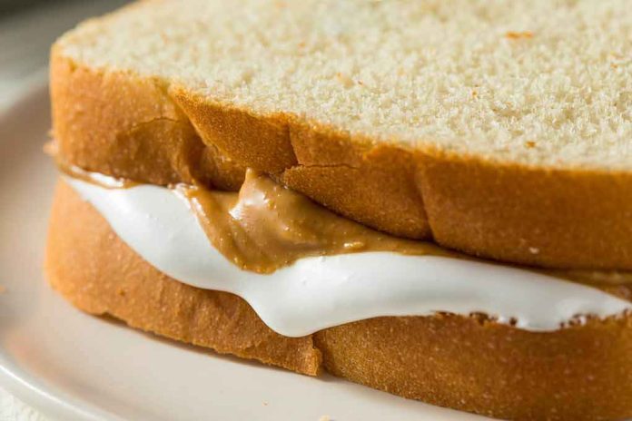 shutterstock_1083557096 Peanut butter and marshmallow fluff sandwich on white bread