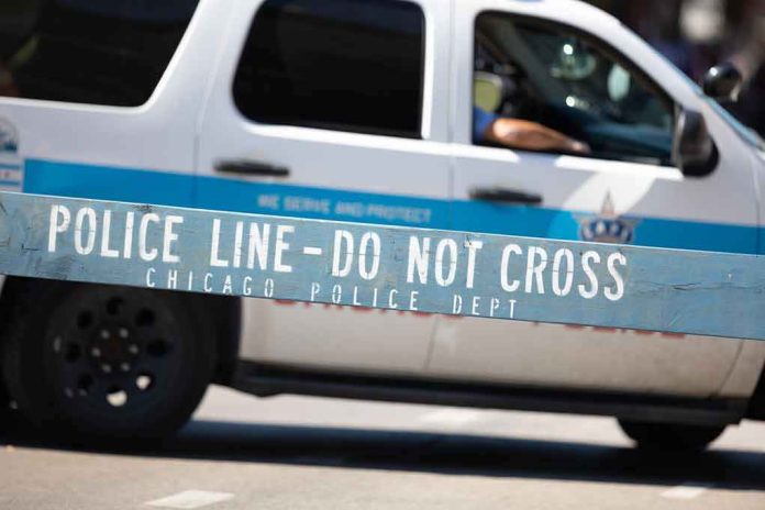 shutterstock_1283212141 Police barricade with patrol SUV in background
