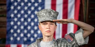 FEARLESS D.C. Guardsmen Did What Most Men WOULDN’T soldier in camouflage uniform saluting in front of a U.S. flag